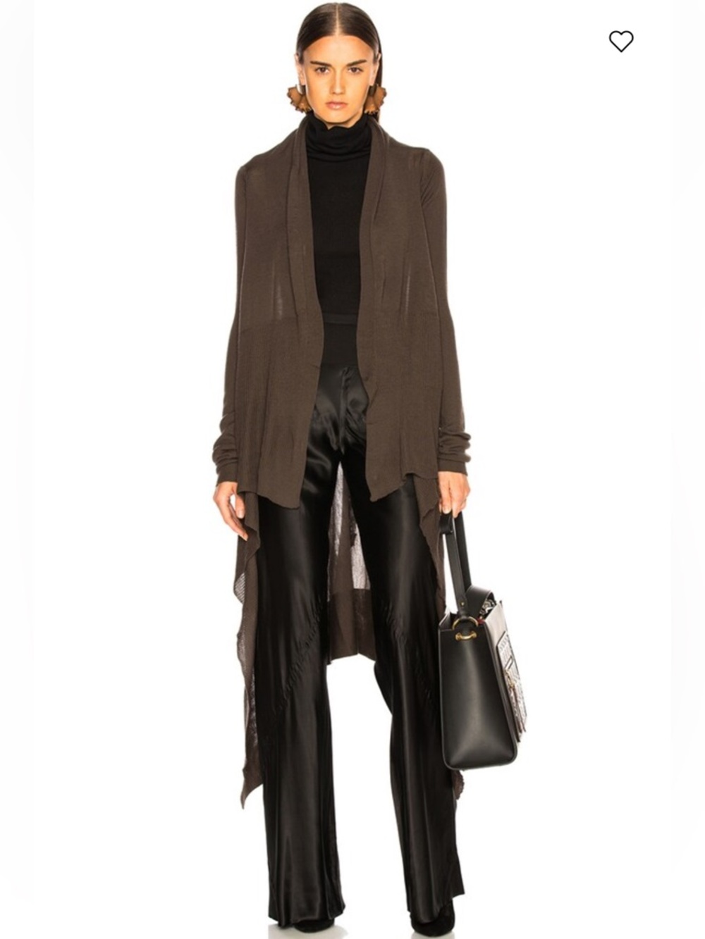 Rick Owens Cashmere Draped Open Front Cardigan F/W21 Dust Brown Italy Large